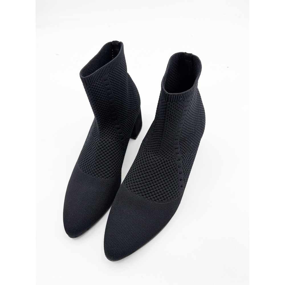 Eileen Fisher Honey Black Knit Sock Boots Pointed Toe Block Heel Size 11